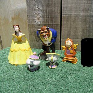 6 Vintage Disney Beauty And The Beast Ceramic Figures Japan Cogsworth Chip